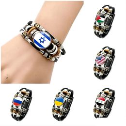 Bracelets de charme Bracelet en cuir palestinien israélien pour femmes Style Punk Mti-Couche tressée bijoux en perles livraison directe Dhgdg