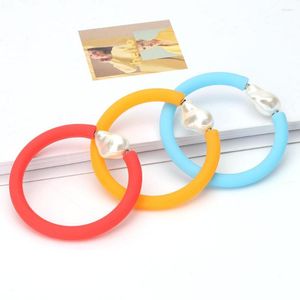 Pulseras de encanto Janis Pulsera impermeable Perla Silicona Caucho Estiramiento 20 mm Blanco Barroco Natural Brazalete de agua dulce Regalo