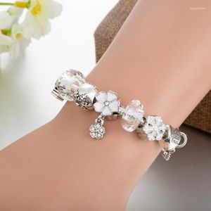 Bracelets porte-bonheur JanYee 2023 blanc avec neige Pulcera Bracelet pour femmes bricolage perles Fit Pan bracelets bijoux cadeau noël B22066