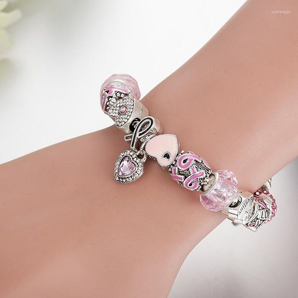 Pulseras de encanto Janyee Pulcera con color rosa para mujeres DIY Beads Fit Pan Brazaletes Joyería Drop B22035