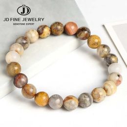 Bracelets de charme jd 8 mm pierre naturelle jaune agates de dentelle folle de lace