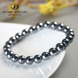 Bracelets de charme jd aaa Natural Black Shine Terahertz Rounds perles de pierre Bracelet Femmes 6/8/10mm Hommes bijoux Santé Gift Y240510
