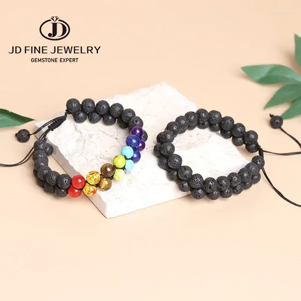 Bracelets de charme JD Stone naturel 7 Chakra Perles Lava Rock Double couche Men de tressage WoENm Réglable Unisexe Yoga Energy Healing Jewelry