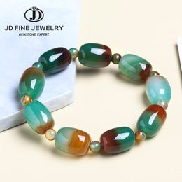 Bedelarmbanden jd natuursteen kleurrijke groene pauw agates armband vrouwen elegante drum vat vorm jade kralen armbanden sieraden feestcadeaus 230424