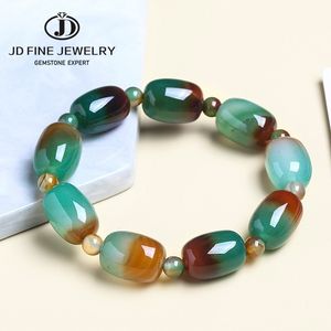 Bracelets de charme jd Stone naturelle Colorful Green Peacock Agates Bracelet Femmes Elegant Drum Barrel Forme Jade Perles Bangles Bijoux Party Gifts 230424