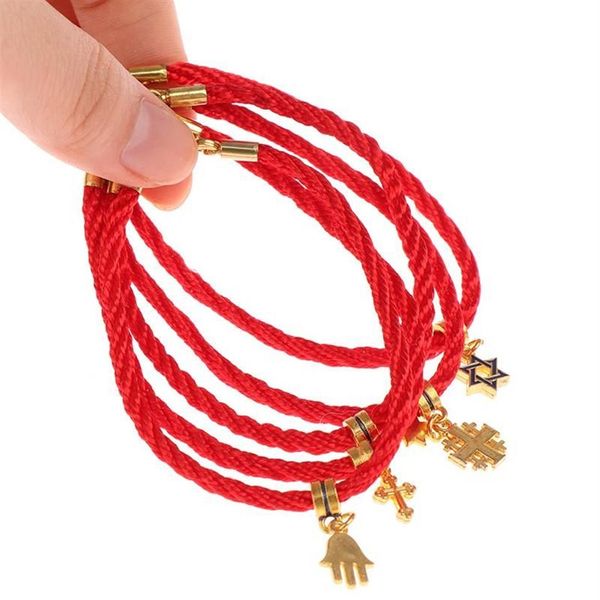 Bracelets de charme Jésus Religion Croix Pendentif Bracelet Couple Cordon Rouge Corde Cire Corde Jumelée Pour Femmes Men235s