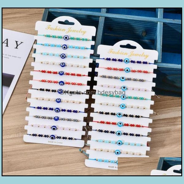 Charm Bracelets Jewelry 12 Unids / set Turquía Blue Evil Eye Pulsera Mujer Cadena de Cuerda Hecha A Mano Granos de Cristal Para Niña Regalo de Fiesta Al Por Mayor Drop D