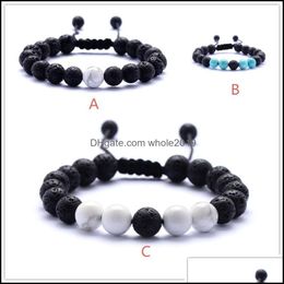 Pulseras con dijes Joyas 3 Estilos Turquesa natural Negro Piedra de lava Tejido de cuentas por pulsera Aromaterapia Aceite esencial Dhslr