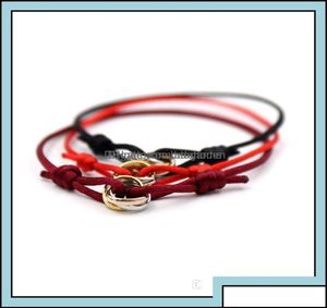 Bracelets de charme Bijoux en acier inoxydable 316L Trinity Ring String Bracelet Trois anneaux Dragonne Couple pour les femmes et Otvmq8643493