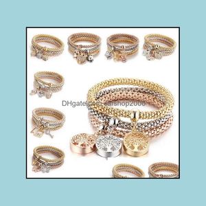 Bedelarmbanden sieraden 3 stks/set elastische kristallen armband diamant hart kroonboom van leven skl vlinder bangle manchet sets epacket drop deliv