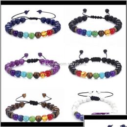 Charme Bracelets Bijoux 7 Chakra Bracelet Hommes Femmes Noir Pierre De Lave Naturelle Perles De Yoga Arôme Réglable Armure Corde Bracelet Drop Deliv Dhugb