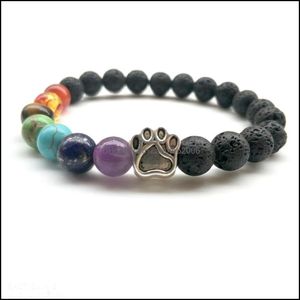 Bracelets de charme Bijoux 8mm Perles de pierre naturelle Patte de chien Chakra Bracelet Lava Aromathérapie Diffuseur d'huile essentielle pour femmes hommes Drop Deliver