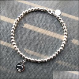 Bracelets porte-bonheur bijoux 925 Sier luxe coeur perlé étiquette brins Bracelet femmes fines à la mode perles chaîne ronde Dh1Ry9109319