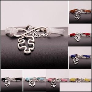 Charm Pulseras Joyería Autismo Conciencia Puzzle Pieza Infinito Amor Deseo Veet Cuerda Cuerda Wrap Brazalete Para Mujeres Hombres Moda Amistad Gota