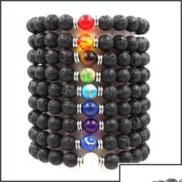 Pulseras con dijes Joyería Piedra de lava volcánica negra 8 mm Cuentas de yoga Piedras naturales Estiramiento con cuentas Aceite esencial Diffu Dh OT24I