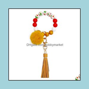 Bedelarmbanden Sieraden Christmas Sile Beaded Armband Anti-Lost Pols Sleutelhanger Tree Santa Tassel Hanger voor Mannen Dames DROP LEVERING 2021 I