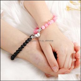 Charme Bracelets Bijoux Couple Bracelet Pour Amoureux Pierre Naturelle Perles De Lave Unisexe Distance Correspondant Braclet Saint Valentin Cadeau Drop Delive