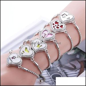 Bracelets à breloques Bijoux Cristal Par Bracelet Diffuseur D'huiles Essentielles Aromathérapie Médaillon Coeur En Acier Inoxydable 316L Drop Delivery 2021 Wn5Ly