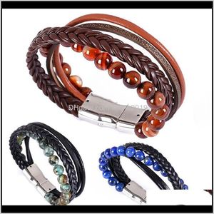 Bracelets de charme Bijoux Drop Livraison 2021 Véritable Multi-tissé réglable Lapis Lazuli Bracelet en cuir pour hommes Sfqph