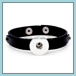 Bracelets de charme Bijoux Mode 4 Styles Snaps Cuir Pu Noir 18mm Bouton Pression Bracelet Pour Femmes Drop Livraison 2021 6H8Tk