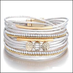 Bedelarmbanden sieraden mode pu lederen armband witte mti-layer armband magnetische clasp drop levering 2021 xwidy