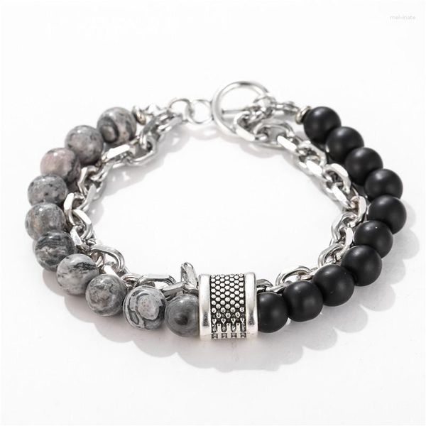Charm Bracelets Jewelry Moda Punk Frosted Stone Chain Combinación Geométrica Hombres Pulsera Accesorios Para Hombres