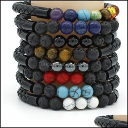 Bracelets porte-bonheur bijoux mode roche volcanique perlé pour hommes femmes pierre naturelle oeil de tigre cuir tressé Dhapy