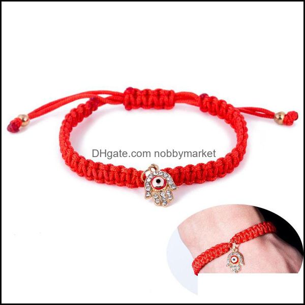 Bracelets porte-bonheur bijoux Fatima main Hamsa mauvais œil rouge tressé chaîne corde chaînes bracelet pour femmes hommes mode bricolage à la main livraison directe