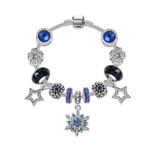 Bracelets de charme Bijoux Fit 925 Blue Star Flocon de neige Cristal Pendentif Bracelet DIY Perles Cat Eye pour les cadeaux de vacances Drop Livraison 2021 2X8FM