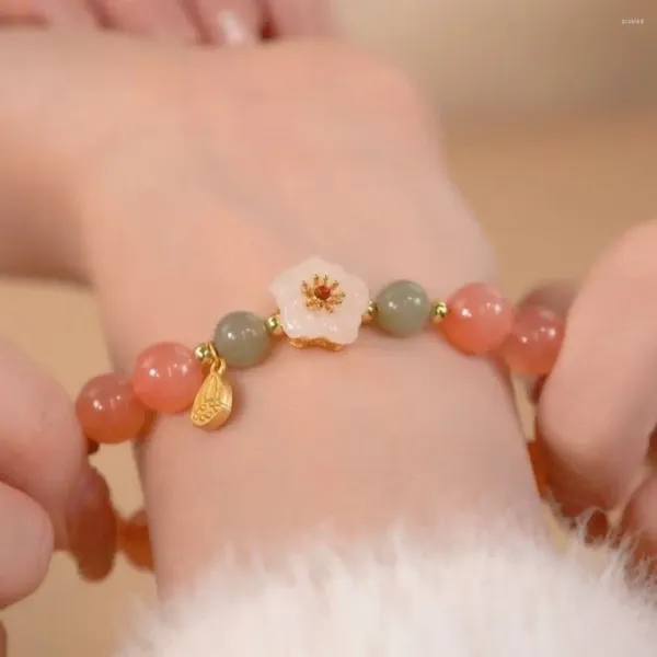 Bracelets de charme bijou cadeau bracelet antique gland fleur de fleur de fleur tissée corde femmes bracelets chaîne féminine jade perle