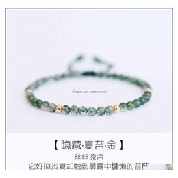 Pulseras con dijes, joyería tejida a mano, ágata acuática Natural, pulsera de estudiante femenina coreana, cuerda envuelta en oro de 14 quilates, entrega de gota 2021 P7X Dhvtx