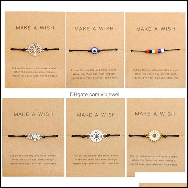 Bracelets de charme Bijoux Bracelet tressé à la main pour les couples Carte géométrique Éléphant Boussole Nazar Evil Blue Eye Amitié Cadeau Drop Delive