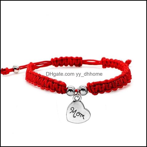 Pulseras con dijes, joyería hecha a mano, hilo rojo de China, tejido con cuentas, felicidad de la suerte, mamá, mujer para madre D9U