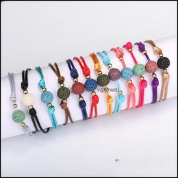 Bedelarmbanden sieraden handgemaakte natuursteen colorf lava kralen touw wrap armband vrouwen vrienden je dhn2r