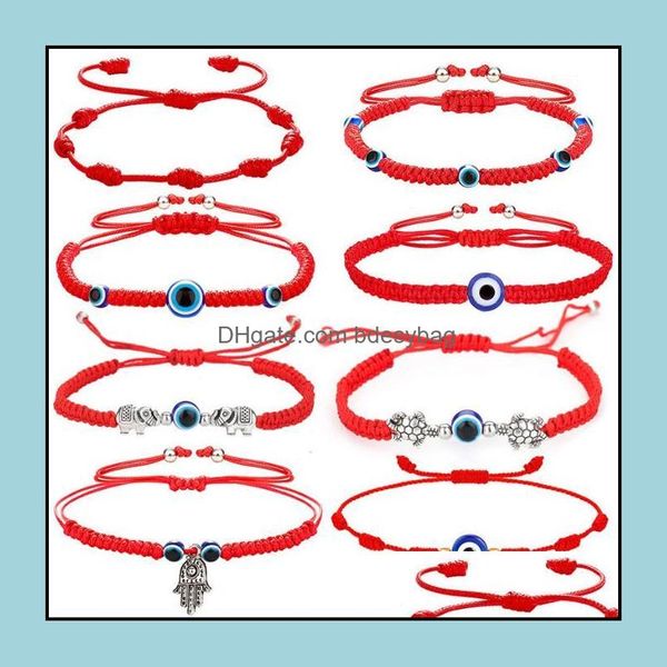 Bracelets porte-bonheur bijoux tissés à la main chanceux rouge chaîne bleu turc mauvais œil pendentif bracelet pour les femmes en gros livraison directe 2021 Qgchx