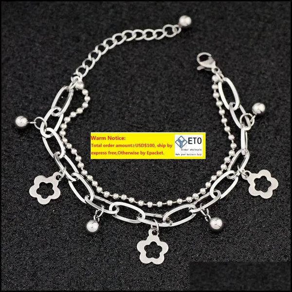 Bracelets à charme bijoux fleur creuse double couche belles perles bracelet en acier inoxydable gouttes cadeaux dhwo3 ll