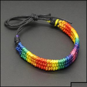 Bracelets de charme Bijoux Kimter Lesbienne Valentines Cadeaux Lgbt Drapeau Tresse À La Main Arc-En-Gay Pride Bracelet Amour Deli Otg5M