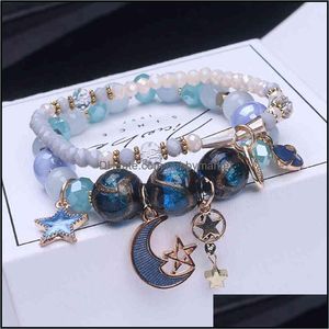 Charm Armbanden Sieraden Koreaanse versie van Star Moon Crystal Beaded Armband Vrouwelijke Mori Student Girlfriends Sister Chain Fashion Simple Druppel