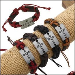 Bracelets de charme Bijoux Corde en cuir à la main en alliage tressé Bracelets Punk pour hommes femmes bracelet Dro Dhi8E