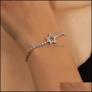 Bracelets de charme Bijoux Chaîne de liaison strass Crystal Hollow Star Pendant Bracelet pour femmes ajusté Initial Pseira Friendship Wedding D