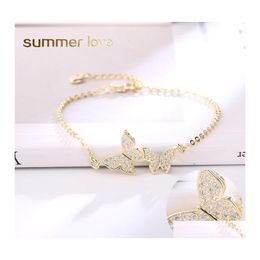 Charm Bracelets Jewelry Love Gift Cubic Zirconia Cz Butterfly Pulsera ajustable para mujer Gold Sier Fashion Party Wedding Bridal D Ottsi