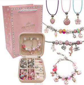 Bracelets porte-bonheur Kit de fabrication de bijoux Bracelet collier présent alliage perles ensemble bricolage jouets pour enfants cadeaux d'anniversaire filles 2023 230731