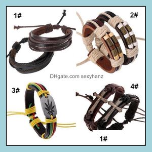 Bedelarmbanden sieraden mannen lederen wrap armband mode handgemaakte legering charmes polsbandjes armbanden wierly groothandel 0382wh drop levering 20