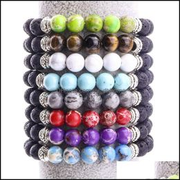 Bracelets porte-bonheur bijoux pierre de lave noire naturelle oeil de tigre bracelet turquoise huile essentielle par diffuseur pour femmes hommes livraison directe 2021 2