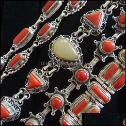 Charmarmbanden sieraden Nepal 925 Sterling Sier Vintage Inlay Bamboo Coral Chain For Girls T9005 Drop de Dh4ag