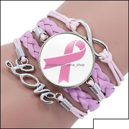 Bracelets porte-bonheur bijoux nouveau ruban sensibilisation au Cancer du sein pour les femmes foi espoir guérir croire bracelet mode dans Bdehome Otozr