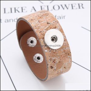 Bedelarmbanden sieraden punk breed lederen diy vintage verstelbare pu snap armband fit 18 mm knoppen drop levering 2021 vbkg7