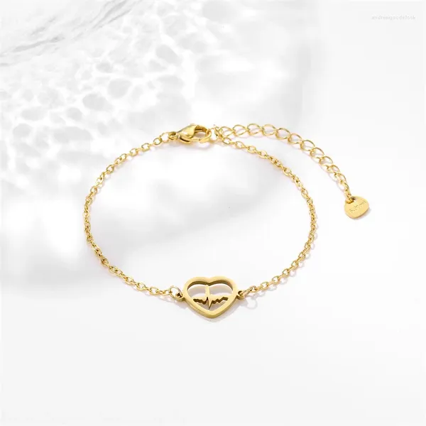 Pulseras con dijes, joyería, electrocardiograma en forma de corazón de acero inoxidable, accesorios de mano personalizados por fabricantes femeninos