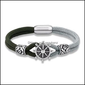 Bedelarmbanden sieraden roestvrijstalen marine roer anker mannen vrouwen mode touw accessoires handgemaakte magnetische gesp groothandel druppel delive