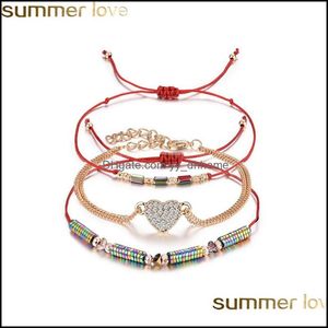Bracelets de charme Bijoux transmettre l'amour 3pcs / lot bracelet pour femme pierre naturelle cristal perles de riz tissées avec forme de coeur meilleurs cadeaux goutte de
